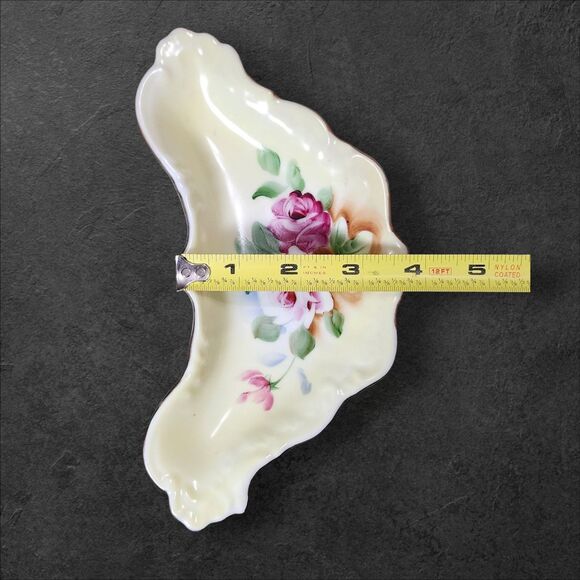Andrea by Sadek Yellow Floral Bone Dish Gold Trim 6035X Vintage Vanity Decor - Picture 6 of 7